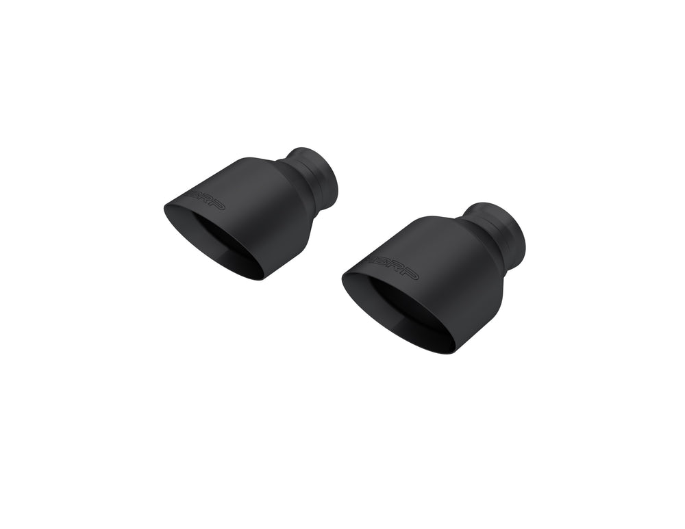 MBRP Exhaust 5in. OD, SEC 70 inlet, 7.7in. in length, Dual Wall, Angle Cut, BLK Tip Pairs.