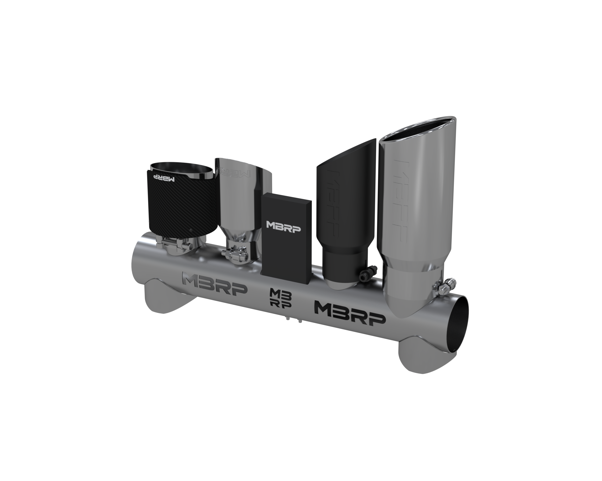 MBRP Exhaust DS0007 T304 Stainless Steel Tip Display with Various Tips.
