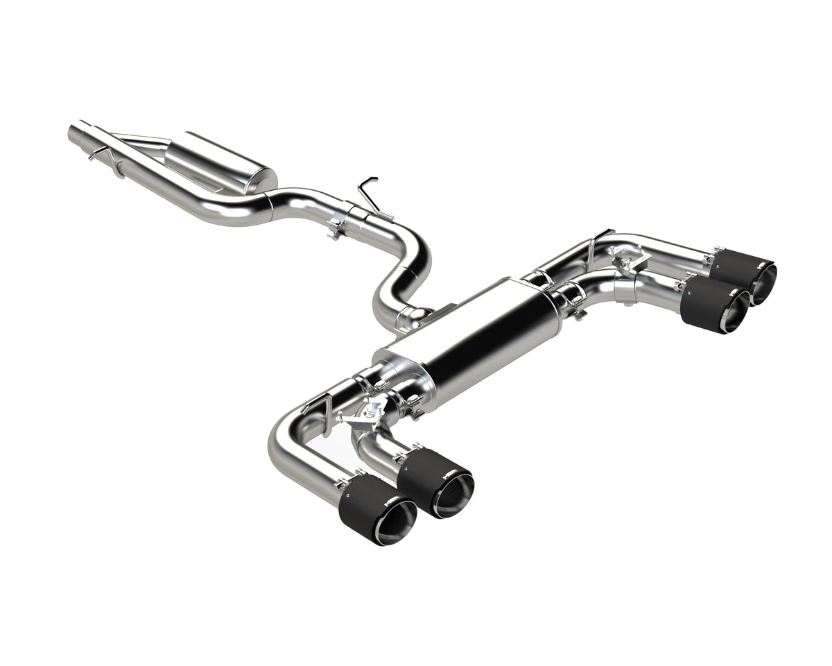 MBRP Exhaust S46133CF 3in. Cat-Back. 2.5in. Quad Split Rear Exit. Active. T304. CF Tips