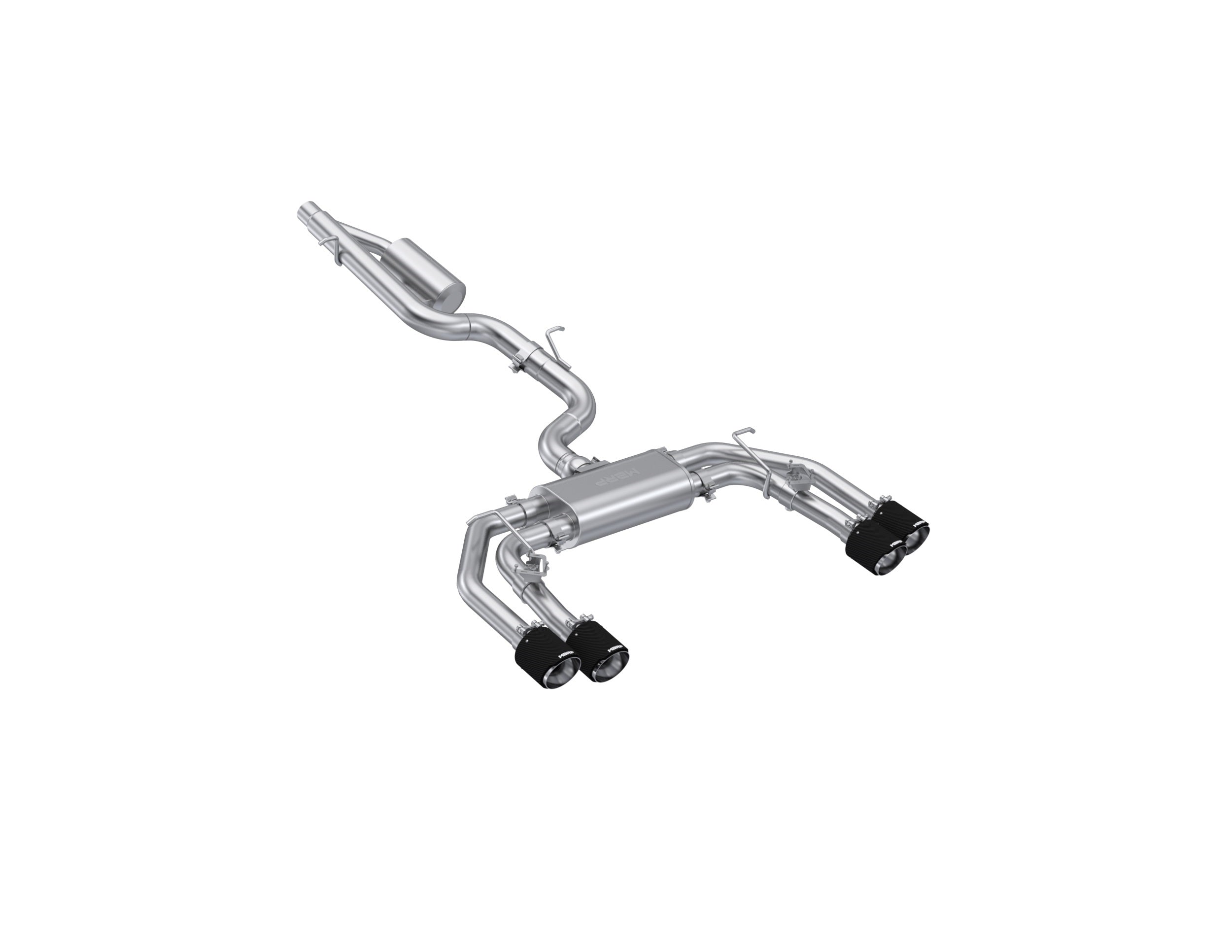 MBRP Exhaust S46193CF MBRP 3in. Cat-Back, 2.5in. Quad Split Rear Exit, T304, CF Tips, Active.