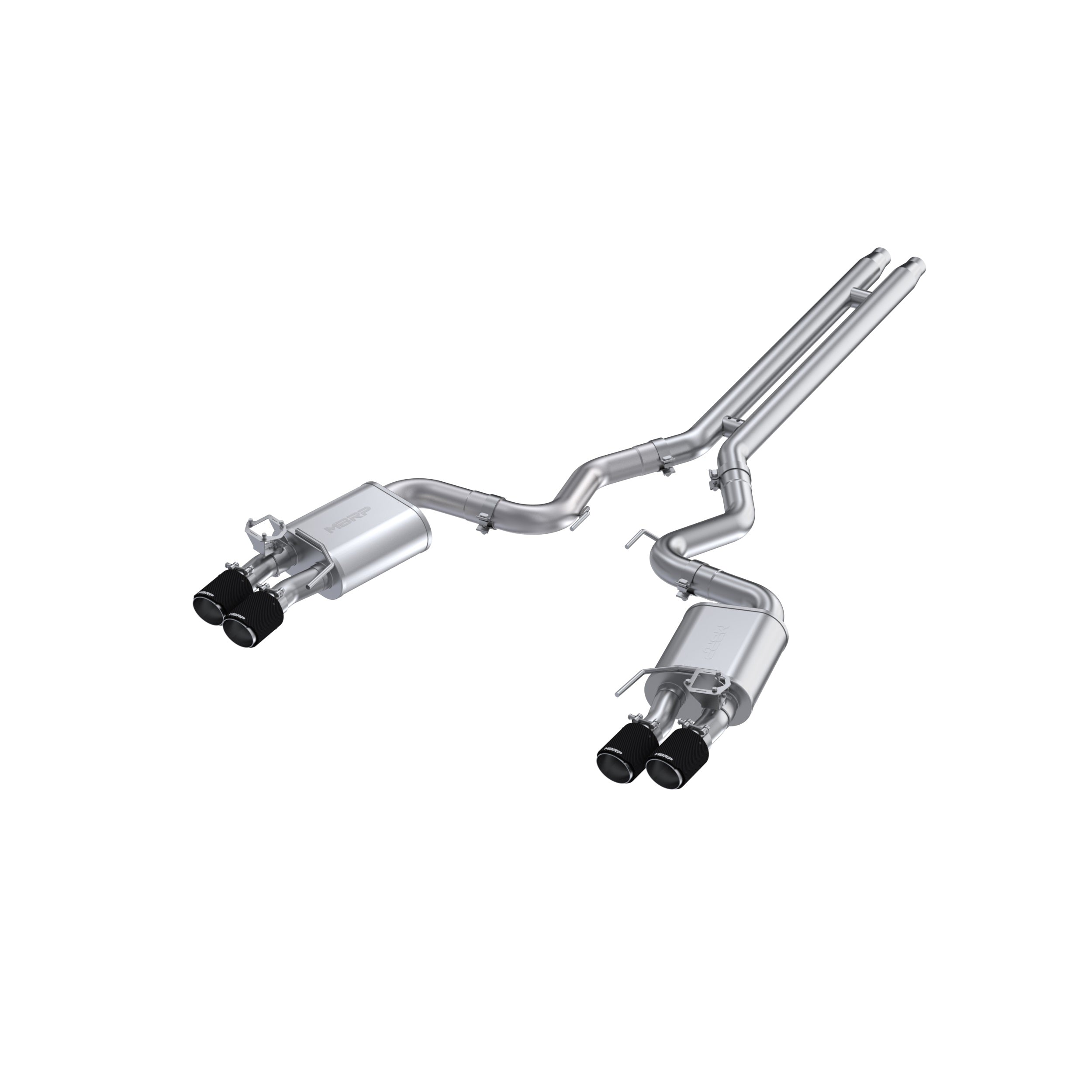 MBRP Exhaust 3" Cat Back, Dual Quad Split Rear Exit;with Carbon Fiber Tips; Active Exhaust T304