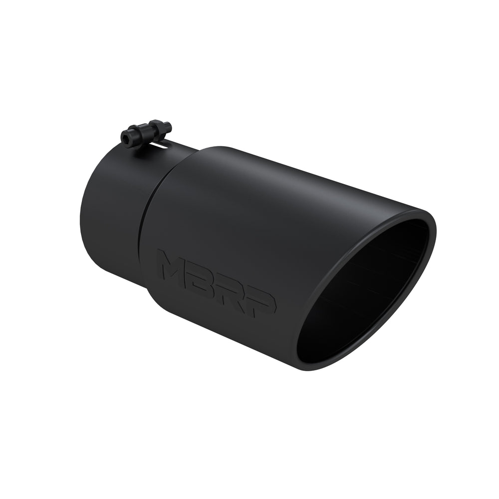 MBRP Exhaust T5075BLK Tip. 6in. O.D. Angled Rolled End 5in. inlet 12in. length. Black Series.