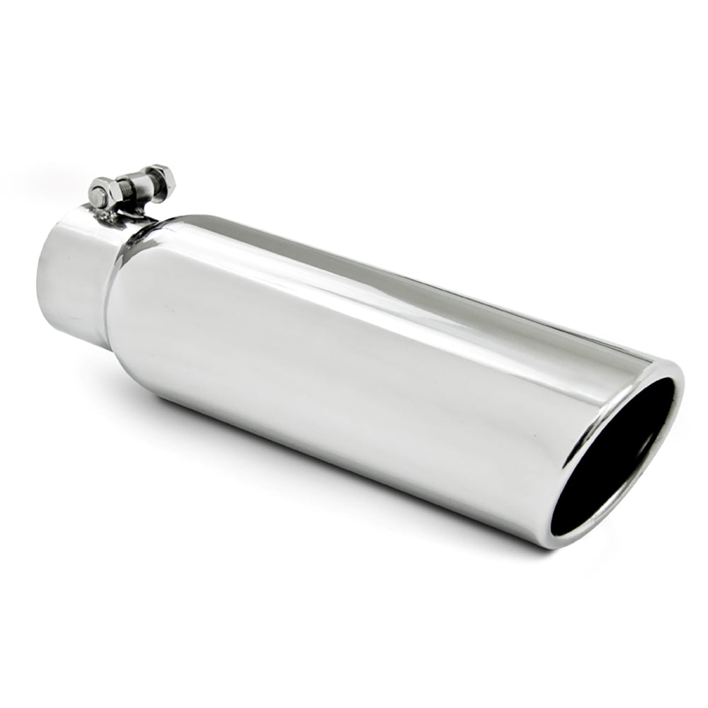 MBRP Exhaust 3.5in. OD; 2.5in. inlet; 12in. in length; Angled Cut Rolled End; Clampless-no weld; T304