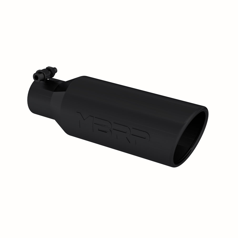 MBRP Exhaust T5150BLK Tip. 4in. O.D.. Angled Rolled End. 2.5in. inlet. 12in. in length. BLK