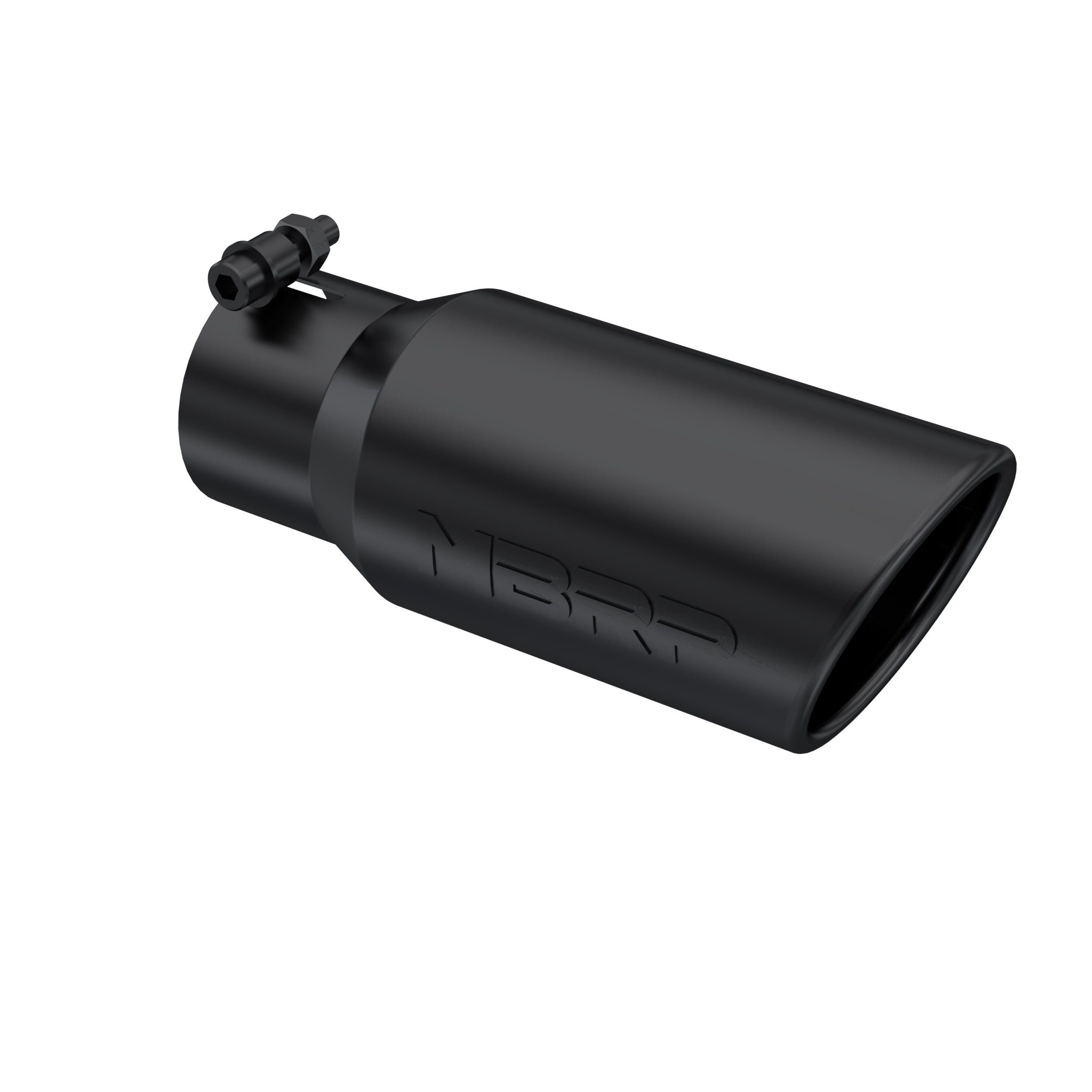 MBRP Exhaust T5155BLK Tip. 4in. O.D.. Angled Rolled End. 3in. inlet. 10in. Length. Black Series.